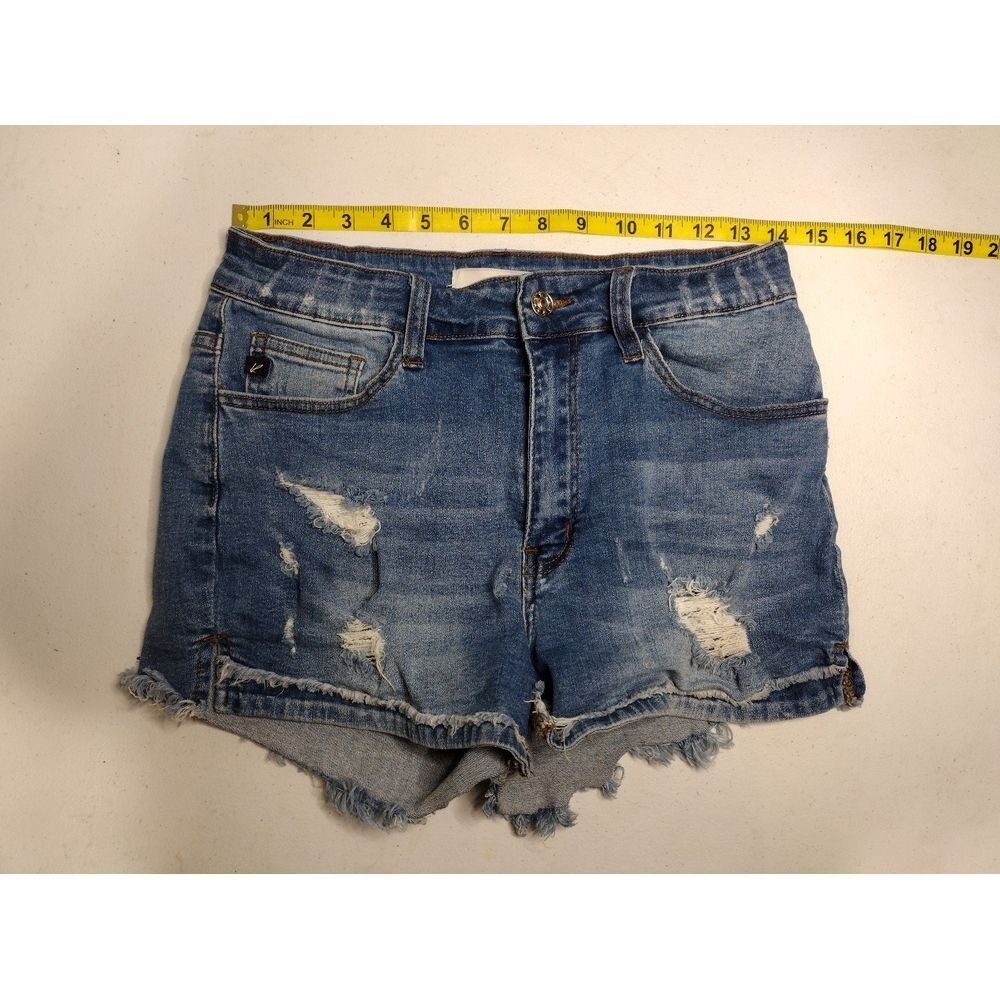 KanCan Womens Distressed Denim Shorts‎ Raw Hem Blue Size 28